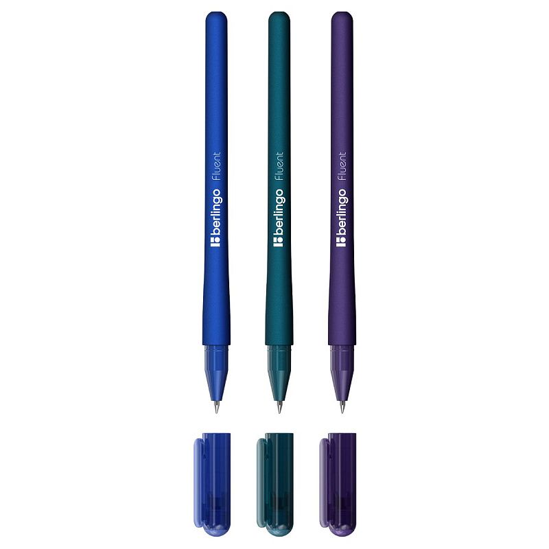 Ручка шариковая Berlingo "Fluent" синяя, 0,7мм, металлопласт., soft touch, 3шт., блистер 