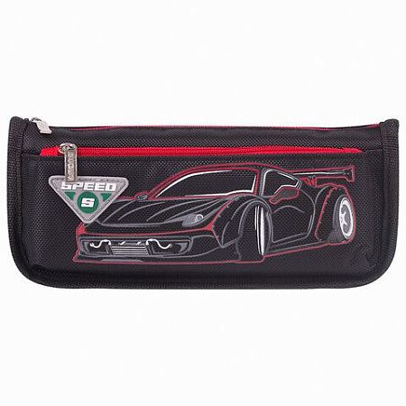 Пенал ЮНЛАНДИЯ, 2 отделения, полиэстер, "Car", черный, 21х6х9 см, 270273 