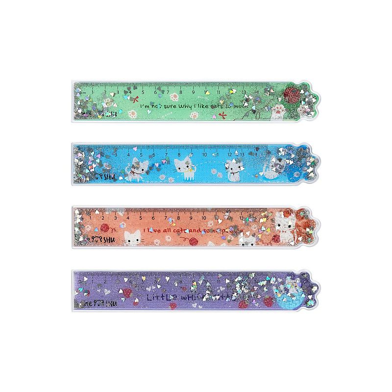 Линейка 15см MESHU "White kitty" ПВХ с блестками, ассорти, европодвес 
