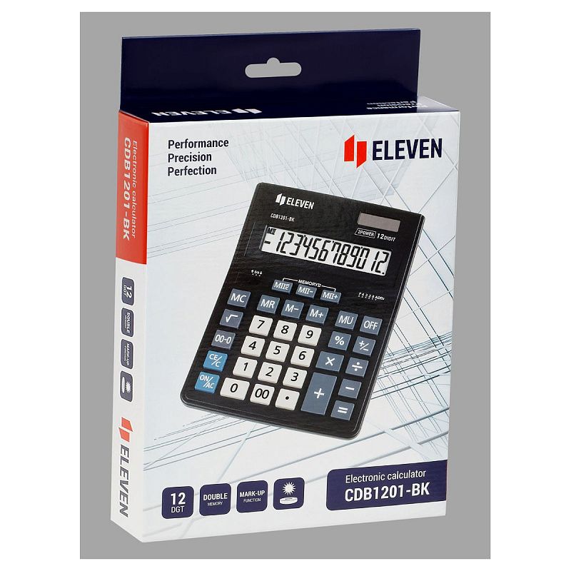 Калькулятор настольный Eleven Business Line CDB1201-BK, 12 разрядов, двойное питание, 155*205*35мм, черный