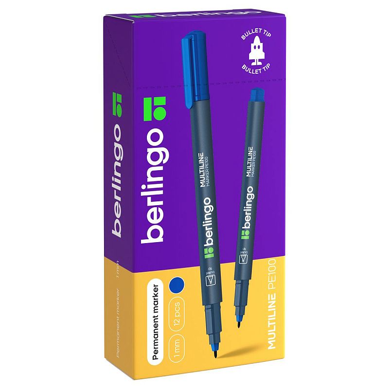 Маркер перманентный Berlingo "Multiline PE100" синий, пулевидный, 1мм 