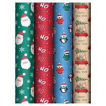 Упаковочная бумага глянц. 70*100см, MESHU "Marry Christmas", 80 г/м2, ассорти, 4 дизайна