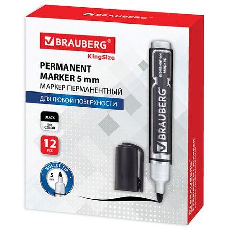 Маркер перманентный BRAUBERG "Neo", ЧЕРНЫЙ, круглый наконечник 5 мм, с клипом, 150480 