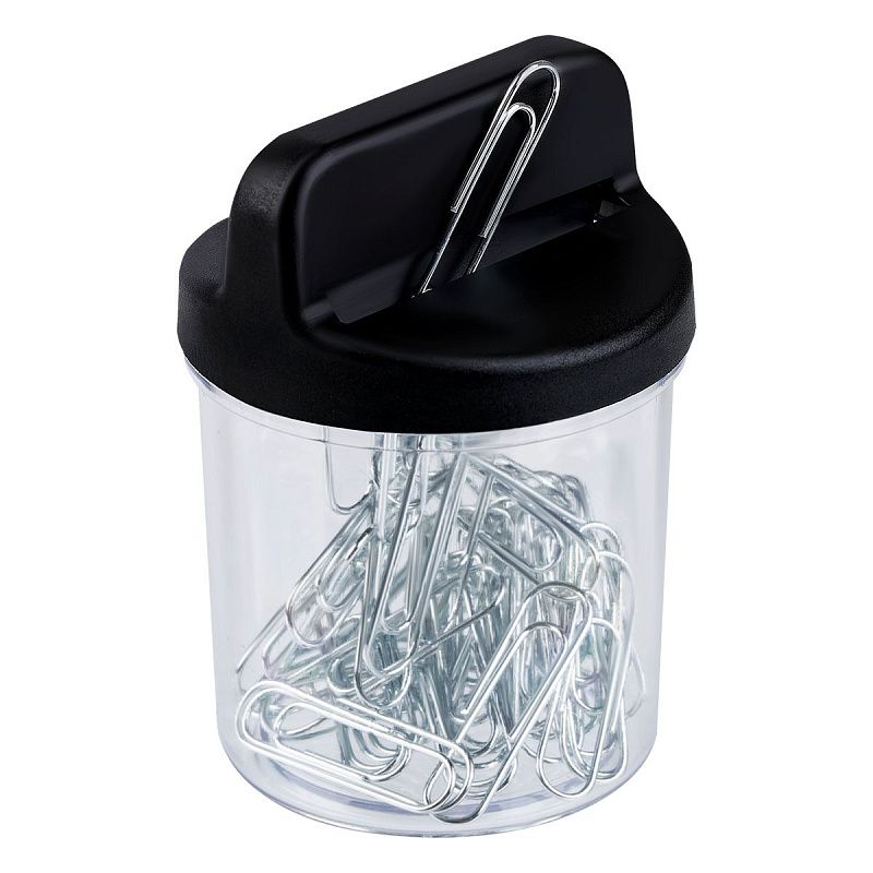 Скрепочница магнитная СТАММ, 50 никелированных скрепок, прозрачный корпус, картонная коробка