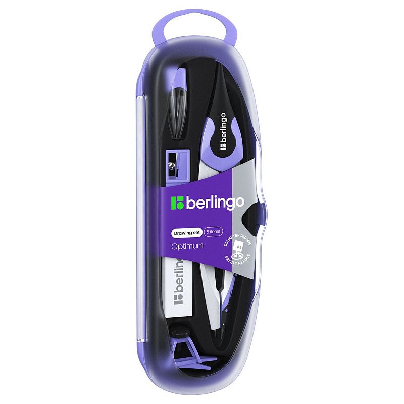 Готовальня Berlingo "Optimum", 5 предметов, циркуль 135мм, пластиковый футляр 
