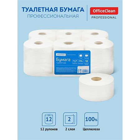 Бумага туалетная OfficeClean Professional(T2), 2-слойная, 170м/рул., белая 