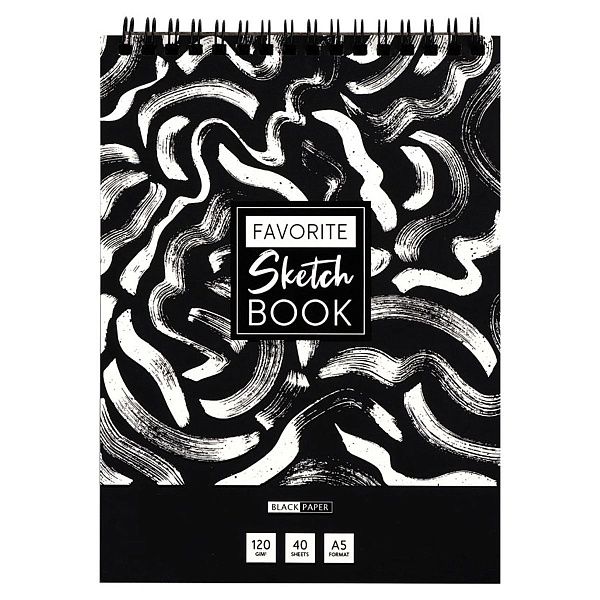 Скетчбук 40л., А5 ArtSpace "Черная линия", на гребне, черный блок, 120г/м2