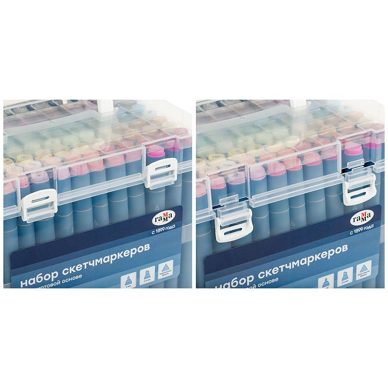 Набор двусторонних маркеров для скетчинга Гамма "Студия" 108цв., основные цвета, корпус трехгранный, пулевид./клиновид. наконечники, пласт.кейс