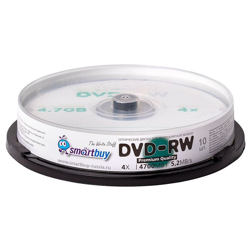 Диск DVD-RW 4.7Gb Smart buy 4x Cake Box (10шт)