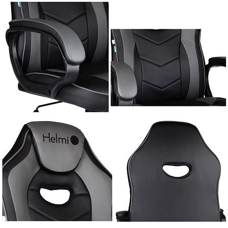Кресло игровое Helmi HL-S15 "Skyline", экокожа, черная/серая, механизм качания