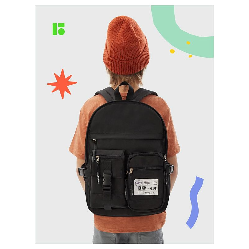 Рюкзак Berlingo Tasty "Black rubusta", 40*28*15см, 1 отделение, 7 карманов, уплотненная спинка 