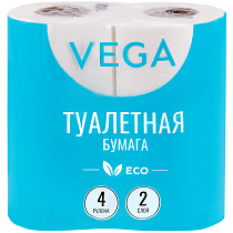 Бумага туалетная Vega 2-слойная, 4шт., эко, 15м, тиснение, белая