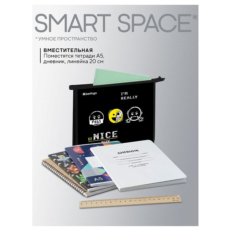Папка для тетрадей 1 отделение, А5 Berlingo "I'm really a nice guy", 240*205*40мм, пластик, на молнии 