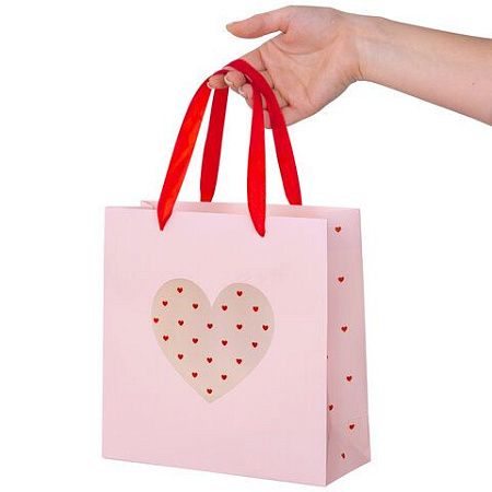 Пакет подарочный 20х20х8 см ЗОЛОТАЯ СКАЗКА "With LOVE", с прозрачным окном, матовая ламинация, 608255