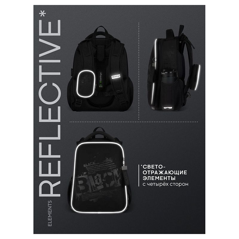 Ранец Berlingo Expert "Black" 37*28*16см, 2 отделения, 2 кармана, анатомическая спинка. 