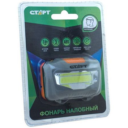 Фонарь налобный СТАРТ 3Вт COB, 3 режима, влагозащита, 3хААА (не в комплекте), LOE 203-C1, 12281