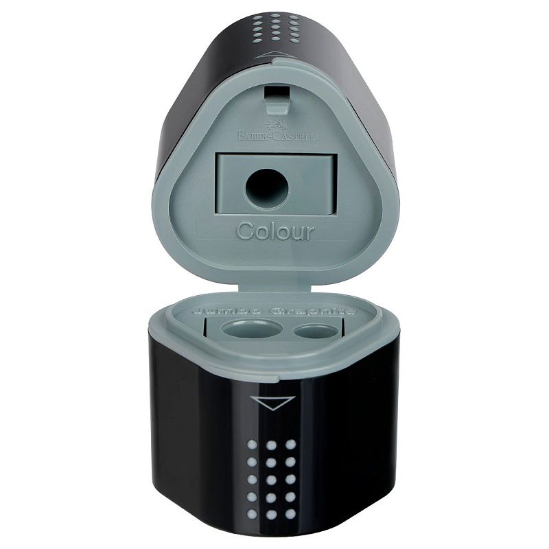 Точилка пластиковая Faber-Castell "Trio Grip 2001" 3 отверстия, 2 контейнера, черная 