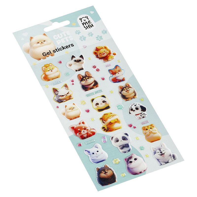 Наклейки гелевые MESHU  "Cute Pets" , 10*23см, инд. уп., европодвес