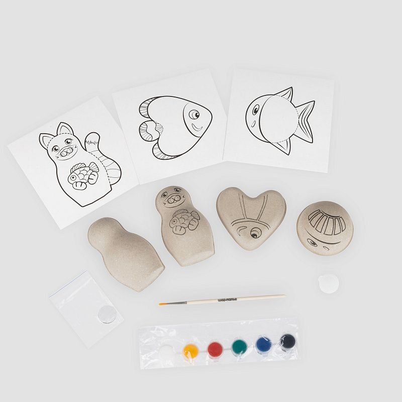 Набор для росписи ТРИ СОВЫ "Кошка на рыбалке", с магнитами, красками и кистью