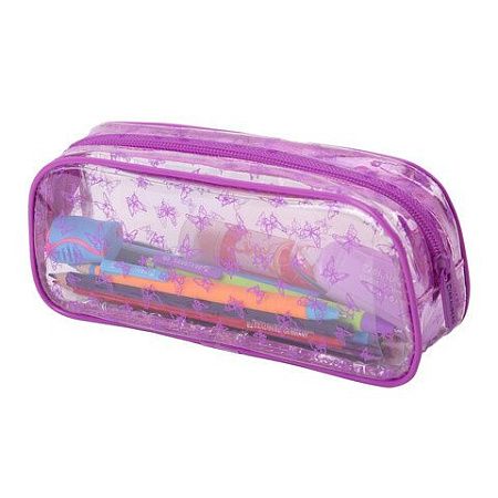 Пенал-косметичка BRAUBERG LUCENT на молнии, прозрачный, Butterfly, 272344 