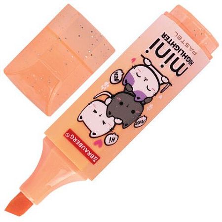 Текстовыделитель мини с принтами BRAUBERG "PASTEL", АССОРТИ В ПЛАСТИКОВОЙ БАНКЕ, 1-5 мм, 152536 