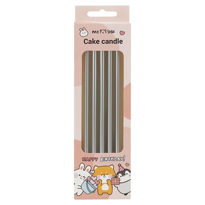 Свечи для торта с держателями MESHU "Straight silver", 14см, 10шт