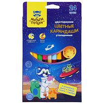 Карандаши цветные Мульти-Пульти "Енот в космосе", 24цв., 12шт., двусторонние, утолщенные, заточен., европодвес
