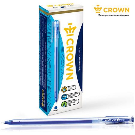Ручка гелевая Crown "Multi Jell" синяя, 0,4мм, игольчатый стержень 