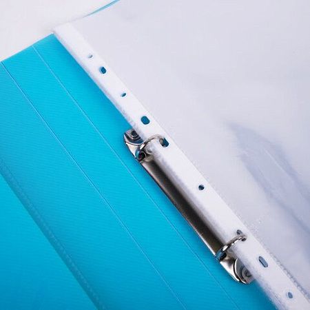Папка для портфолио школьника, 2 кольца, 20 файлов, пластик, полупрозрачный, синяя, BRAUBERG, 126557 