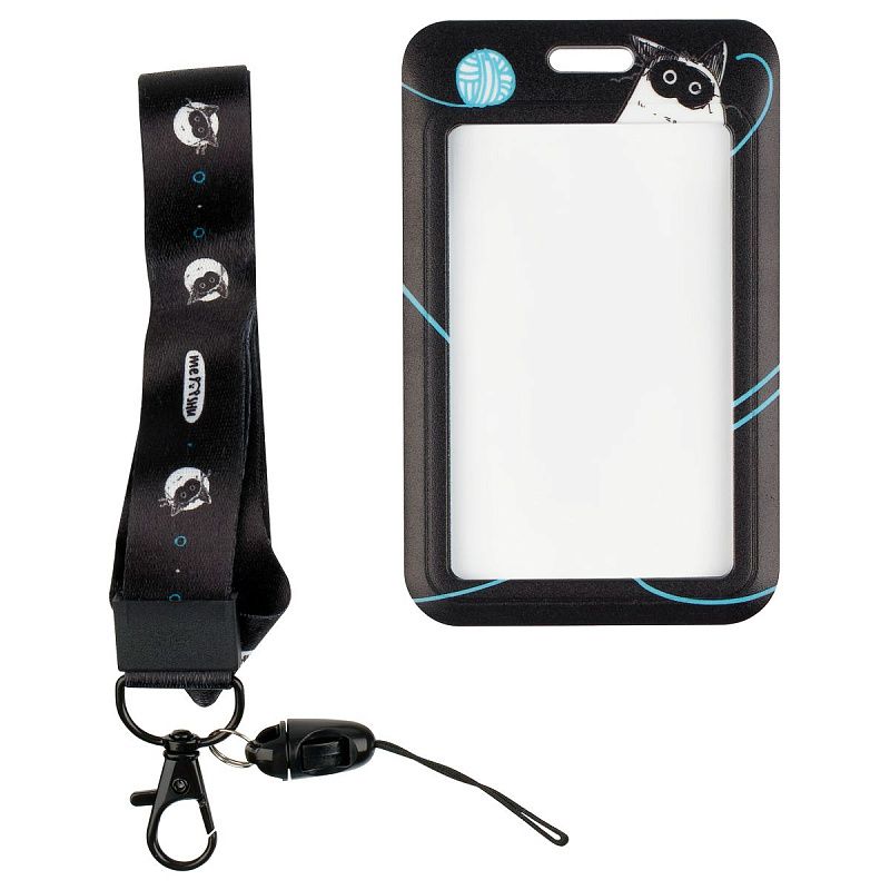 Бейдж вертикальный MESHU "Fancy Cat", 110*70мм, лента с карабином, 2D печать, опп пакет, европодвес