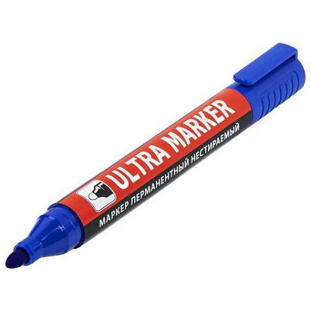 Маркер перманентный ULTRA MARKER, СИНИЙ, 3,5 мм, с клипом, BRAUBERG, 152206 