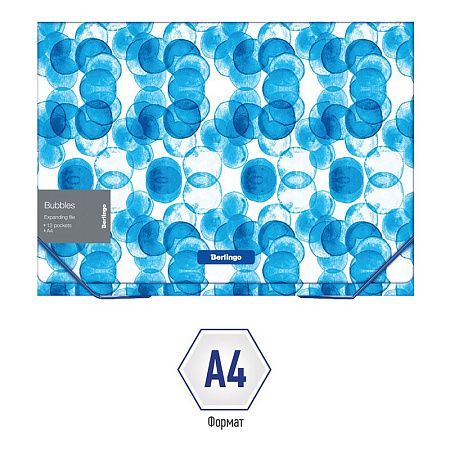 Папка 12 отделений Berlingo "Bubbles" А4, 330*240*25мм, 700мкм, на резинке, c рисунком 