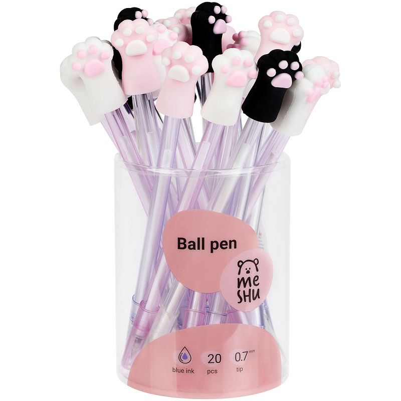 Ручка шариковая MESHU "Paws" синяя, 0,7мм, корпус ассорти 