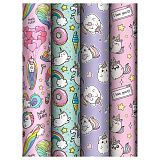 Упаковочная бумага глянц. 70*100см, MESHU "Unicorn", 80 г/м2, ассорти, 4 дизайна
