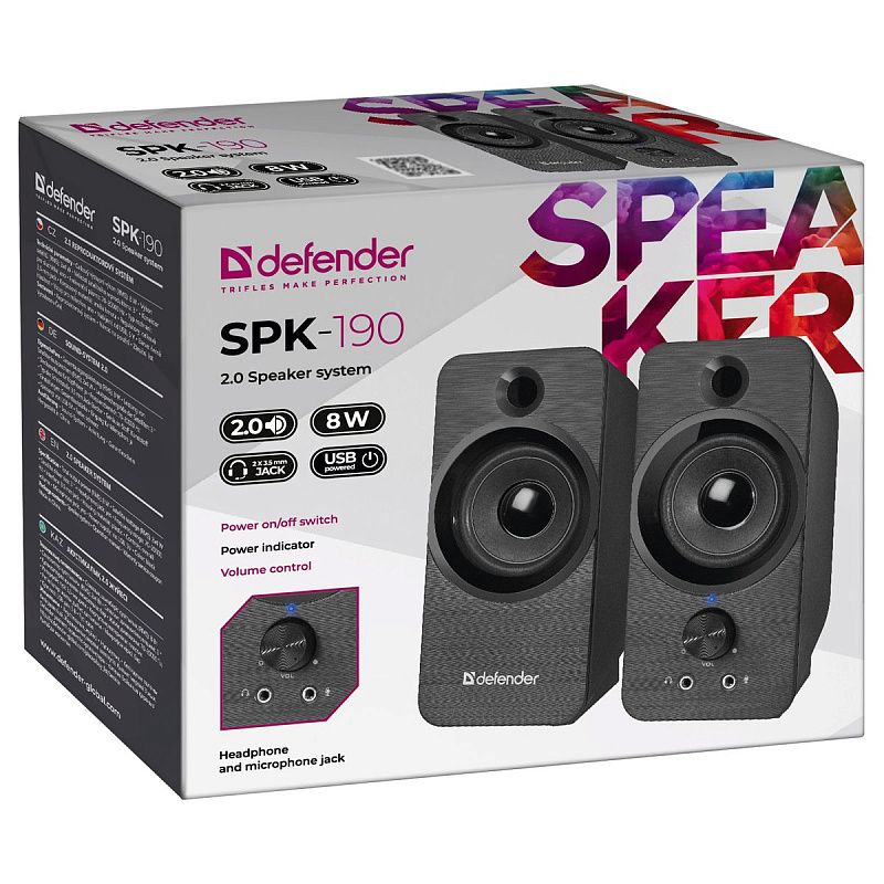 Колонки Defender SPK-190, 2*4W, питание от USB, черный