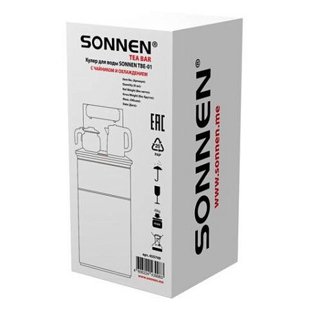 Кулер для воды с чайником SONNEN TBE-01 Tea Bar, напольный, ОХЛАЖДЕНИЕ ЭЛЕКТРОННОЕ, сенсорное управление, пульт ДУ, дисплей, шкафчик, 455749