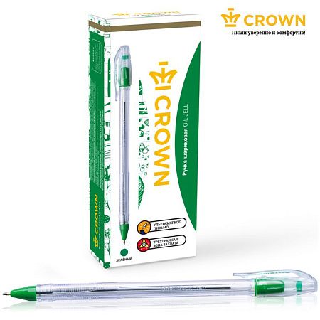 Ручка шариковая Crown "Oil Jell" зеленая, 0,7мм, штрих-код 