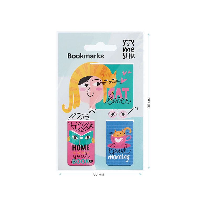 Закладки магнитные для книг, 3шт., MESHU "Cat lover" 