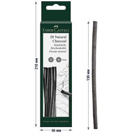 Уголь натуральный Faber-Castell "Pitt", Ø 3-6мм, круглый, 20шт., картон. упаковка