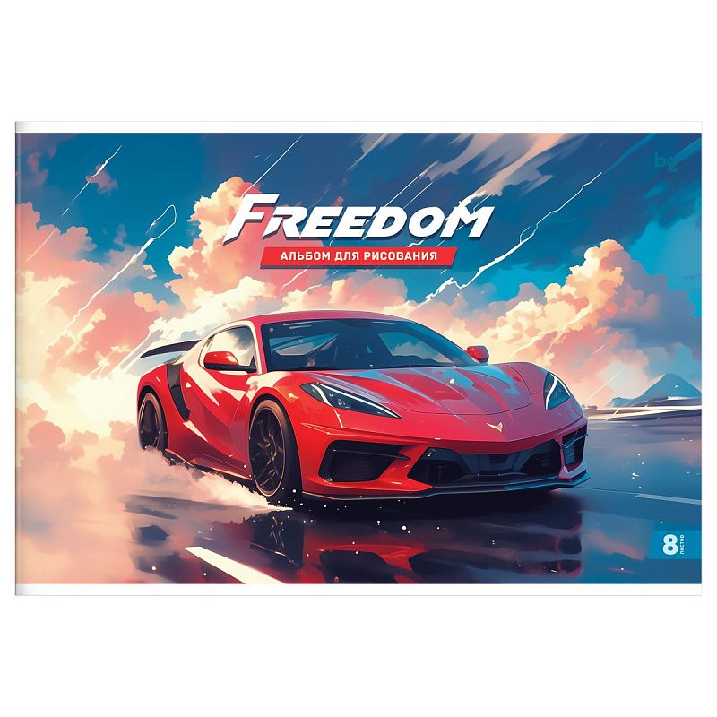 Альбом для рисования 08л., А4, на скрепке BG "Тачки", эконом