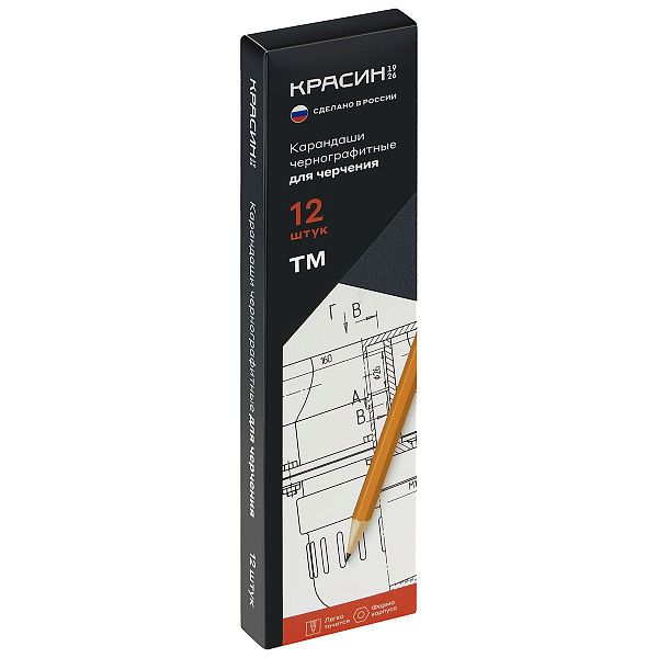 Карандаш ч/г Красин для черчения ТМ (НВ), шестигр., заточен.