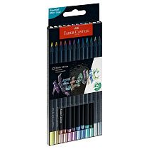 Карандаши цветные Faber-Castell "Black Edition", 12цв., металлик, трехгран., черное дерево, заточен., картон.