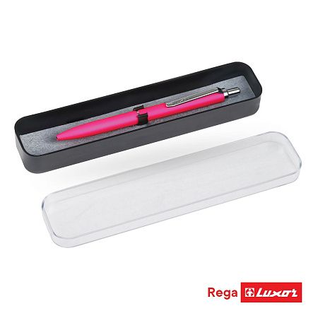 Ручка шариковая Luxor "Rega" синяя, 0,7 мм, корпус розовый/хром, кнопочный механизм, футляр 