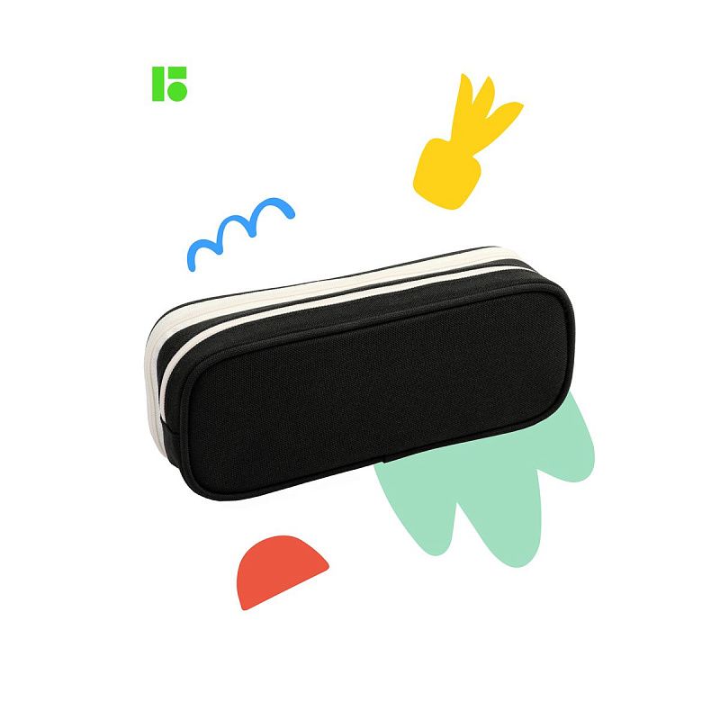 Пенал мягкий 2 отделения, 1 карман, 220*80*50 Berlingo "Classic black", полиэстер, внутренний органайзер 