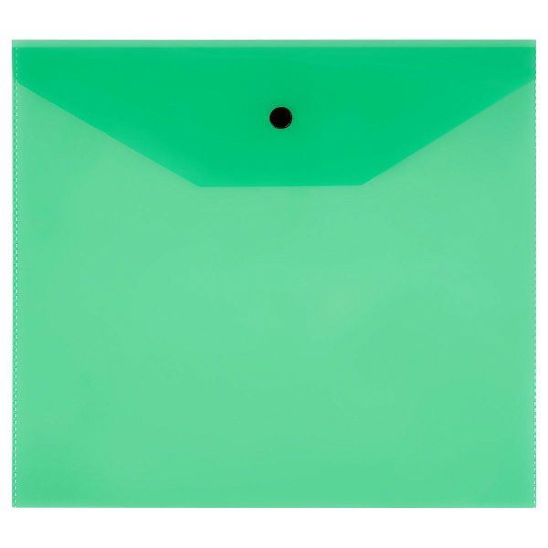 Папка-конверт на кнопке СТАММ А5+, 120мкм, пластик, прозрачная, зеленая