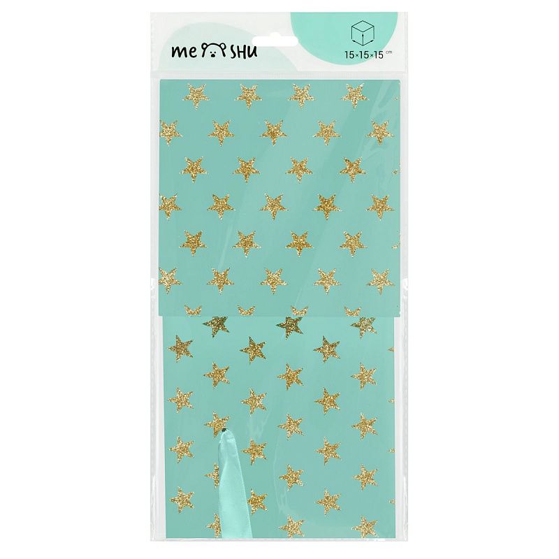 Коробка складная подарочная MESHU "Stars", (15*15*15см), с лентой, отд. блестками