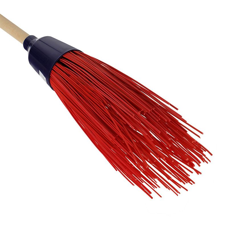 Метла Vega, синтетическая, для улицы, круглая, 5 колец, щетина 30см, с дерев. черенком 120см