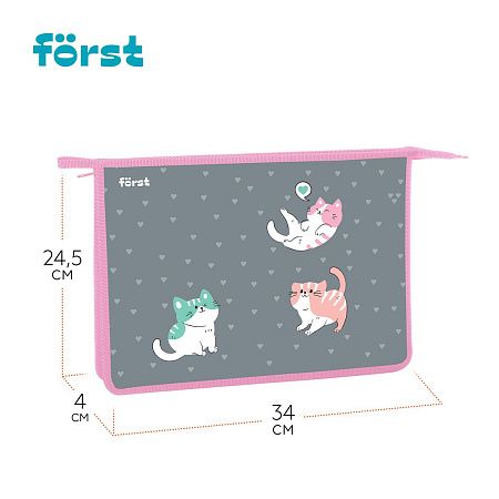 Папка для тетрадей 1 отделение, А4 Först "Kittens", 340*245*40мм, пластик, на молнии 