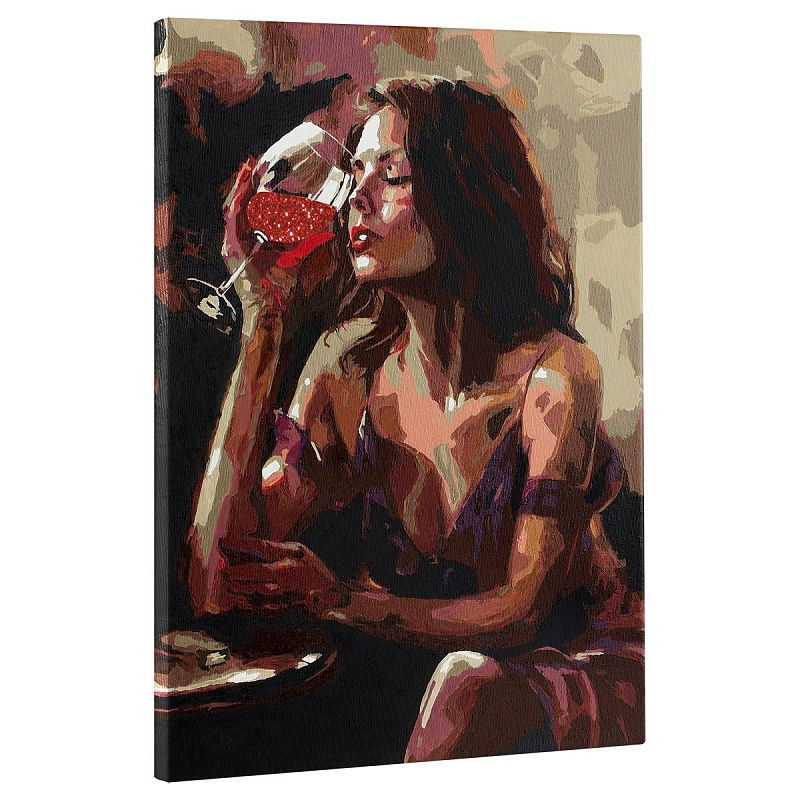 Картина по номерам на холсте с глиттером ТРИ СОВЫ "Девушка с бокалом", 30*40, с акриловыми красками и кистями