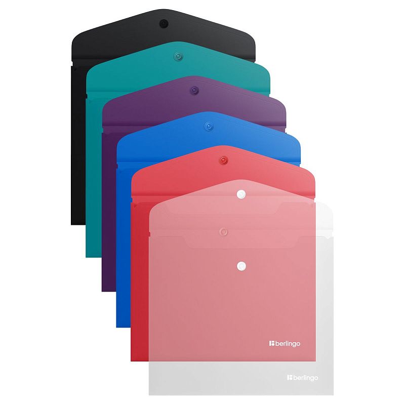 Папка-конверт на кнопке Berlingo "Soft Touch", А5+, 200мкм, софт-тач, ассорти 